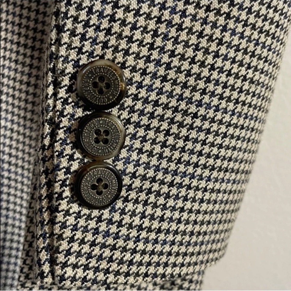 TravelSmith Men's Beige Houndstooth Blazer Sport Coat 40R Silk Wool Lightweight - Picture 4 of 10